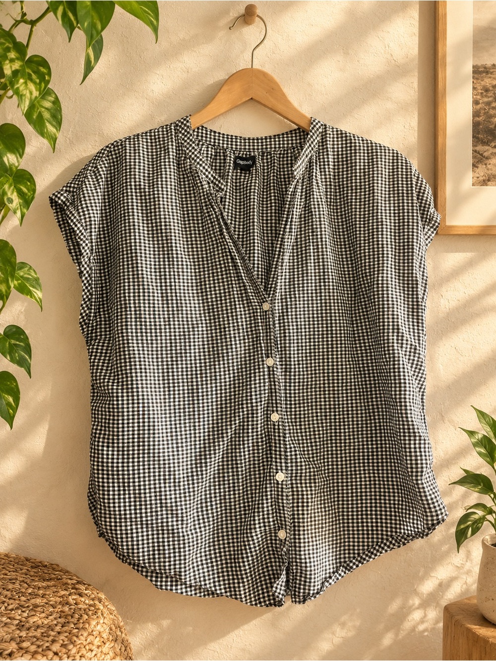 GAP Black & White Gingham Button-Down Top
